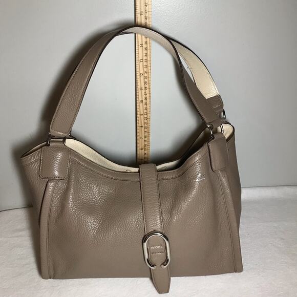 A.D.M.J. Made in Japan tan leather shoulder bag purse tote snap closure luxury - Picture 7 of 16